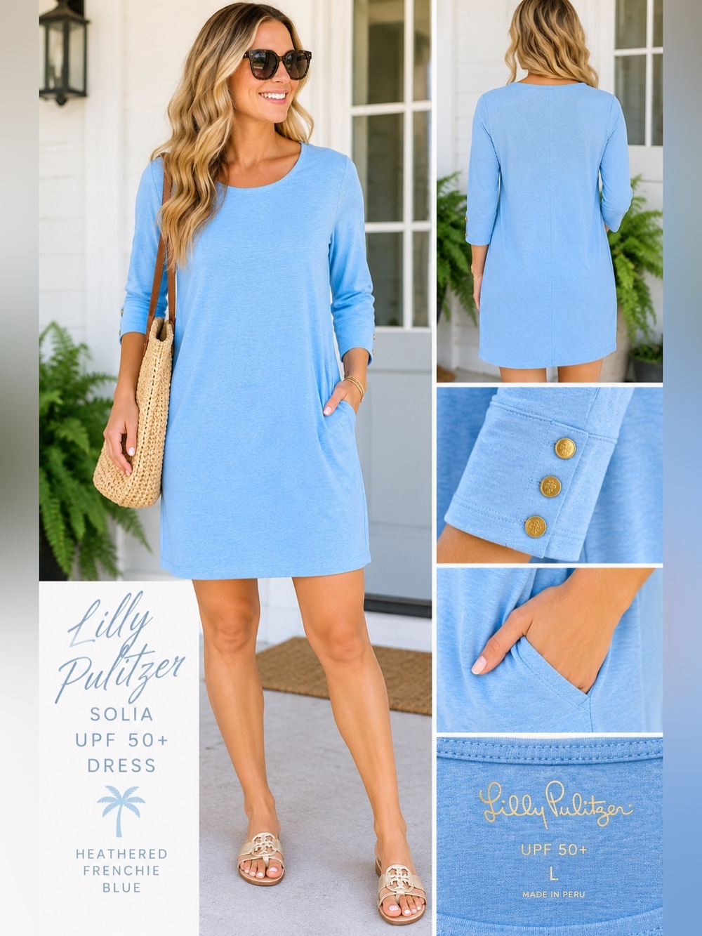 Lilly Pulitzer Light Blue Scoop Neck Knit Dress Size Large